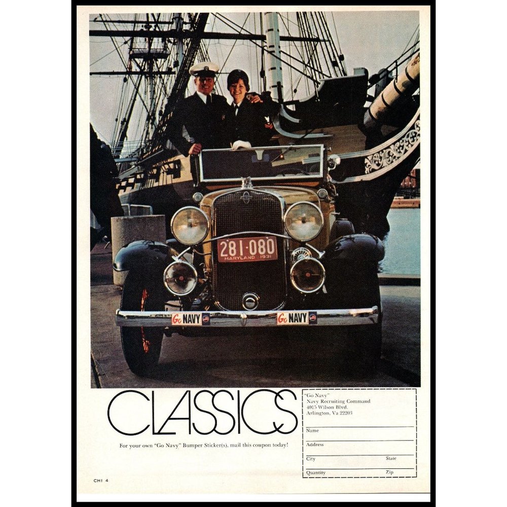 1977 US Navy Recruiter Recruiting Vintage Print Ad Sailing Ship Harbor Wall Art